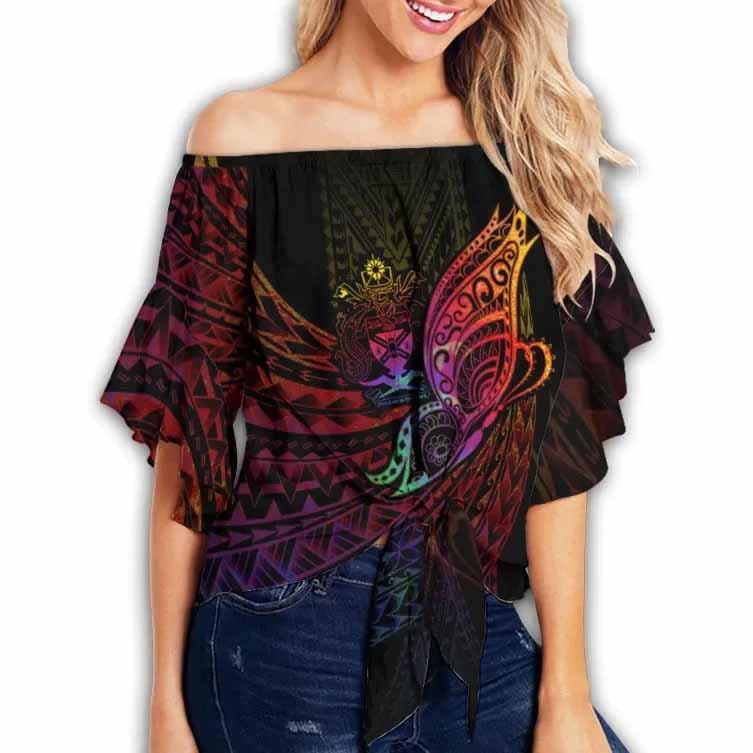 Solomon Islands Off Shoulder Wrap Waist Top - Butterfly Polynesian Style