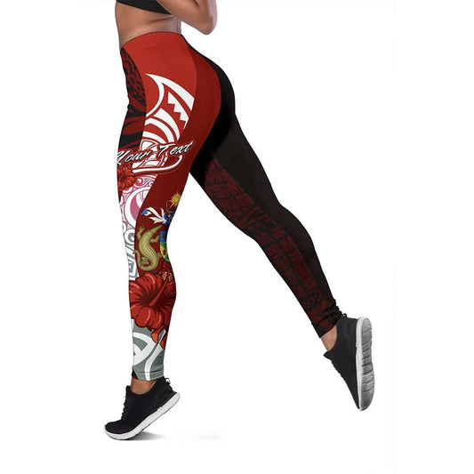 Solomon Islands Polynesian Custom Personalised Legging  - Coat Of Arm With Hibiscus