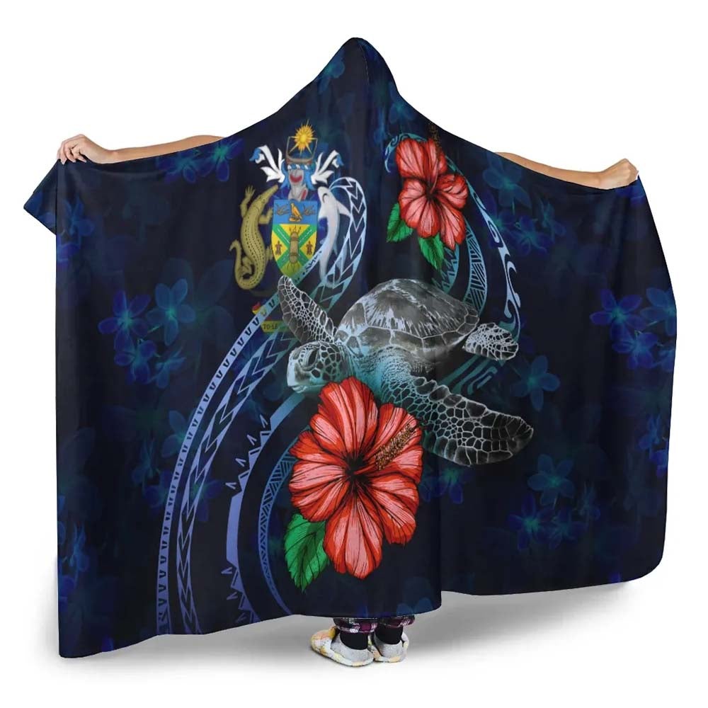 Solomon Islands Polynesian Hooded Blanket - Blue Turtle Hibiscus