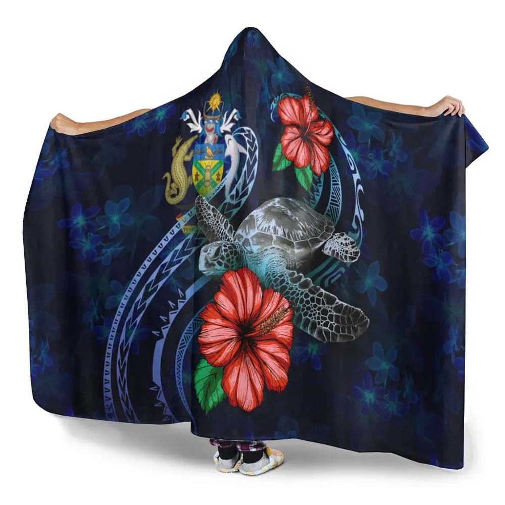 Solomon Islands Polynesian Hooded Blanket - Blue Turtle Hibiscus