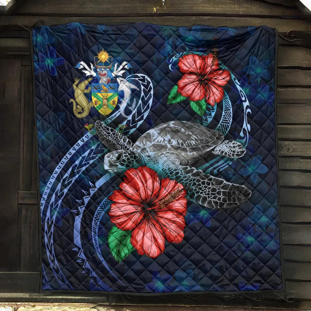 Solomon Islands Polynesian Premium Quilt - Blue Turtle Hibiscus
