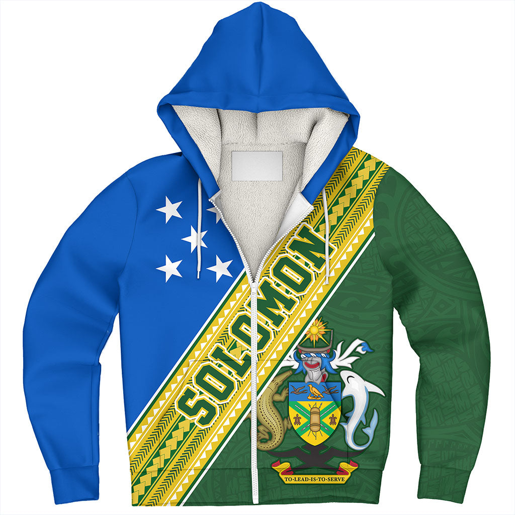 Solomon Islands Sherpa Hoodie Flag And Coat Of Arms
