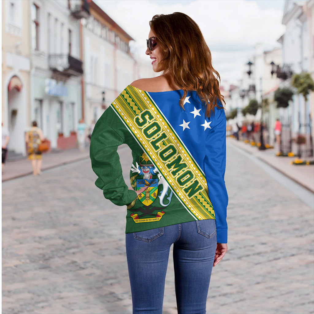 Solomon Islands Off Shoulder Sweatshirt Flag And Coat Of Arms