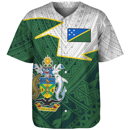 Solomon Islands Baseball Shirt Polynesian Tattoo Flag And Coat Of Arms