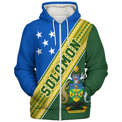 Solomon Islands Sherpa Hoodie Flag And Coat Of Arms