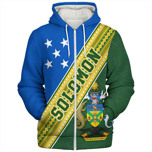 Solomon Islands Sherpa Hoodie Flag And Coat Of Arms
