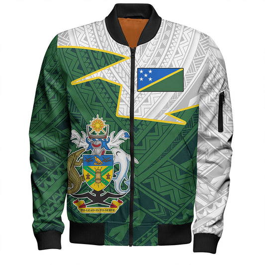 Solomon Islands Bomber Jacket Polynesian Tattoo Flag And Coat Of Arms