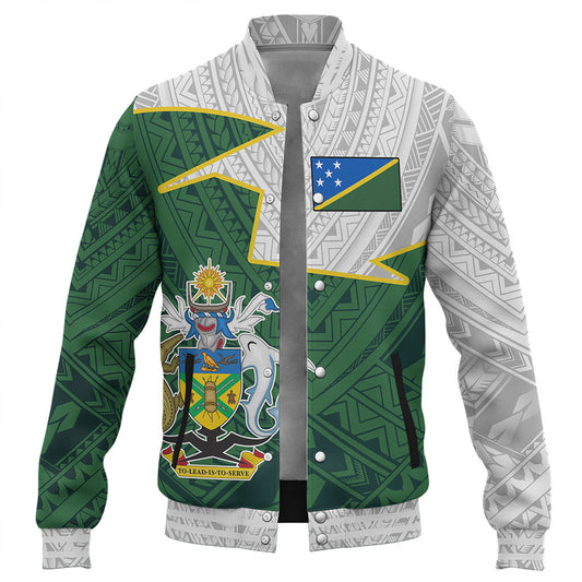 Solomon Islands Baseball Jacket Polynesian Tattoo Flag And Coat Of Arms