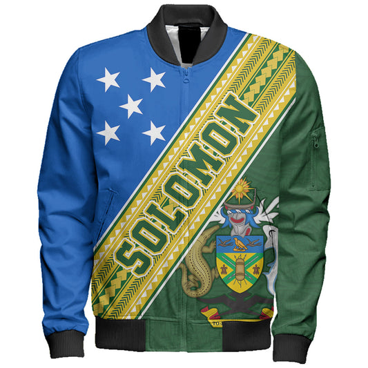 Solomon Islands Bomber Jacket Flag And Coat Of Arms