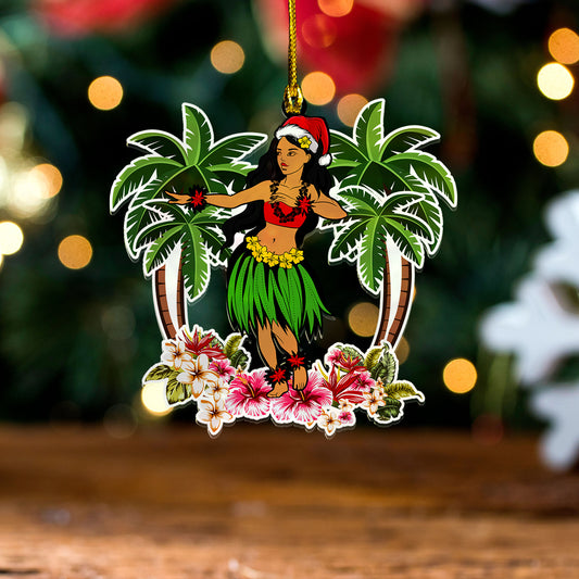 Hawaii Acrylic And Wooden Ornament Girl Hula Christmas Tropical