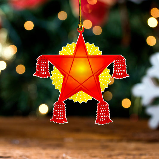Philippines Filipinos Acrylic And Wooden Ornament Star Light Red