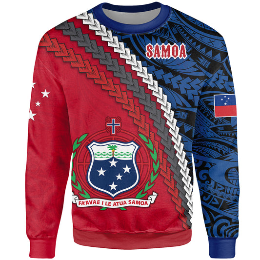 Samoa Sweatshirt - Samoa Coat Of Arms With Polynesian Tribal Flag Style