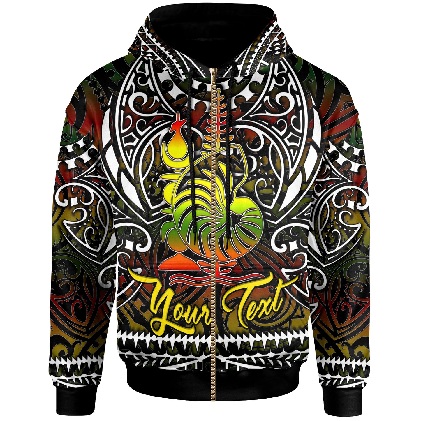 New Caledonia Hoodie - Custom New Caledonia Coat Of Arms Polynesian Pattern Hoodie