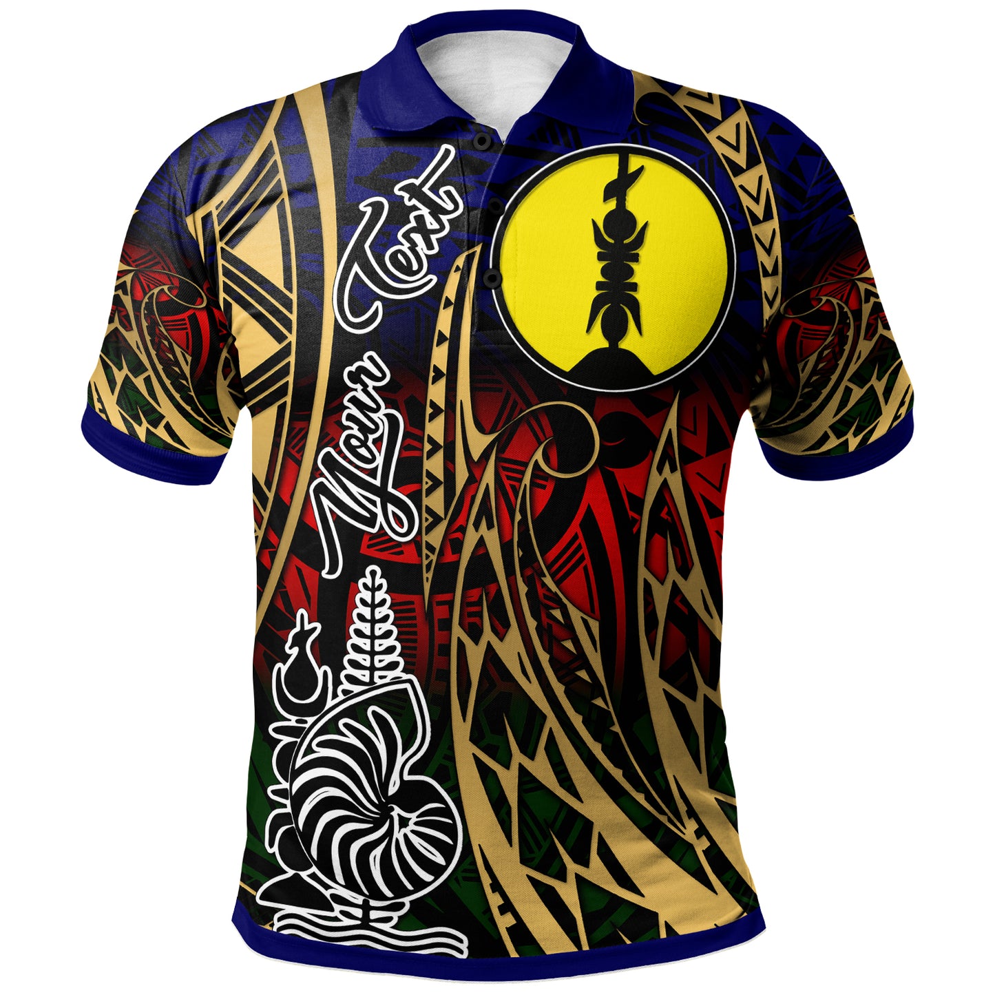 New Caledonia Polo Shirt - Custom New Caledonia Flag Coat Of Arms Polynesian Pattern Polo Shirt