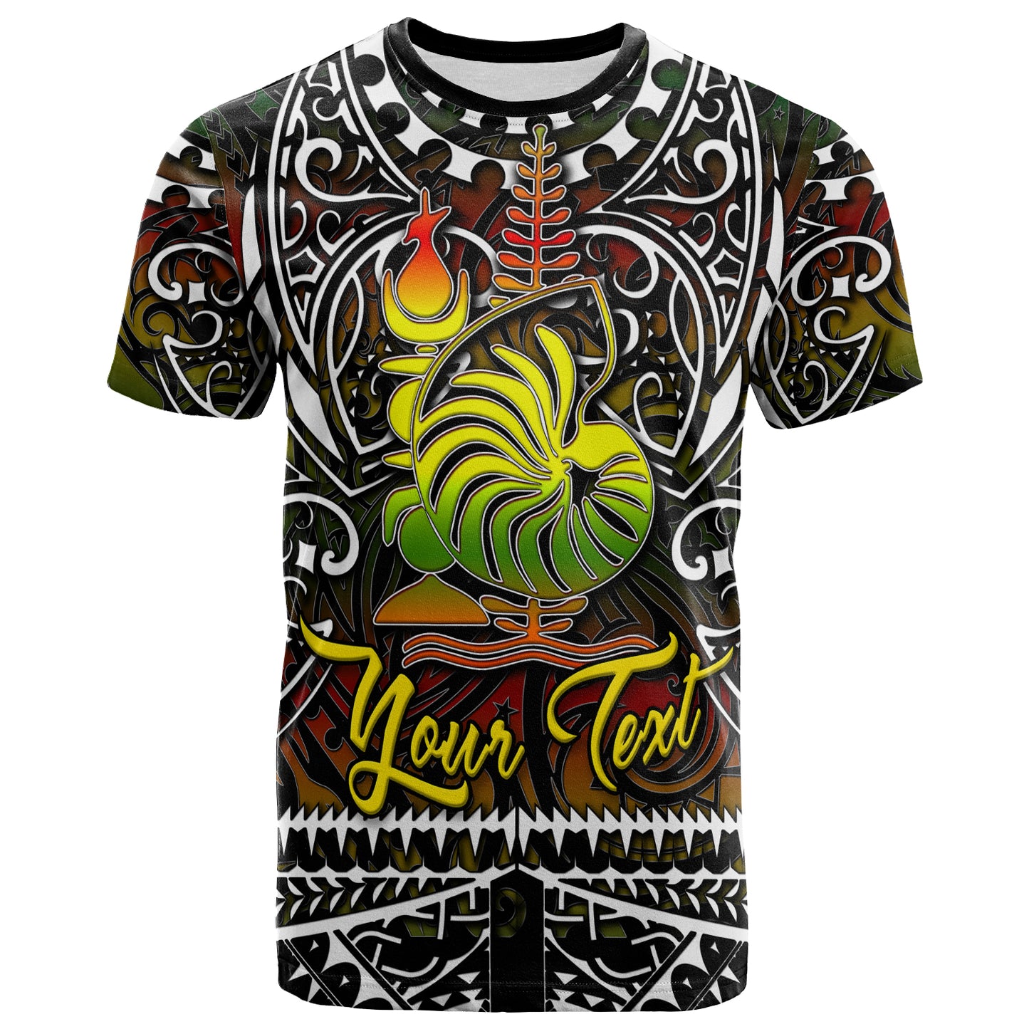 New Caledonia T-shirt - Custom New Caledonia Coat Of Arms Polynesian Pattern T-shirt