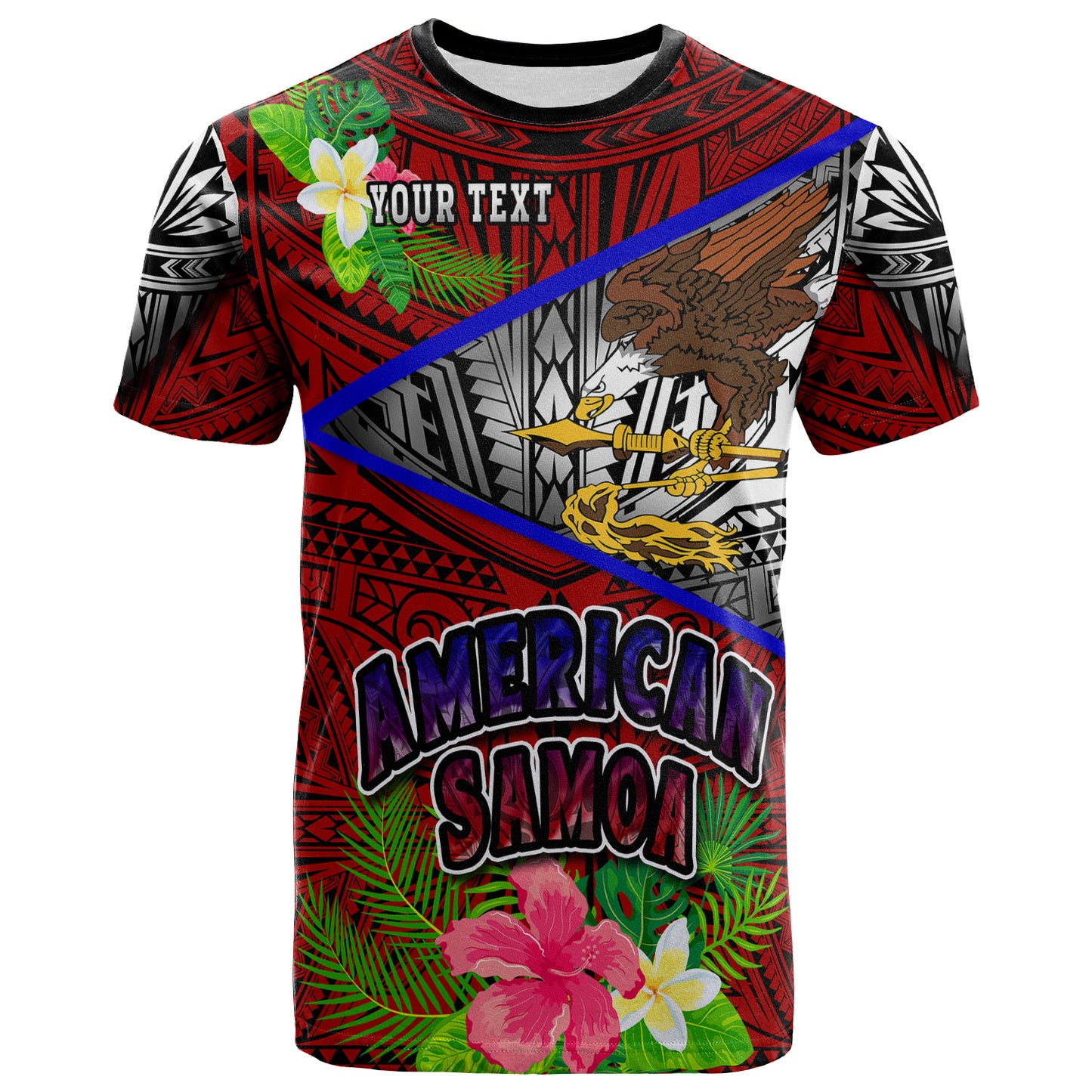 American Samoa T- Shirt - Custom American Samoa Eagle Flag Style With Polynesian Patterns T- Shirt