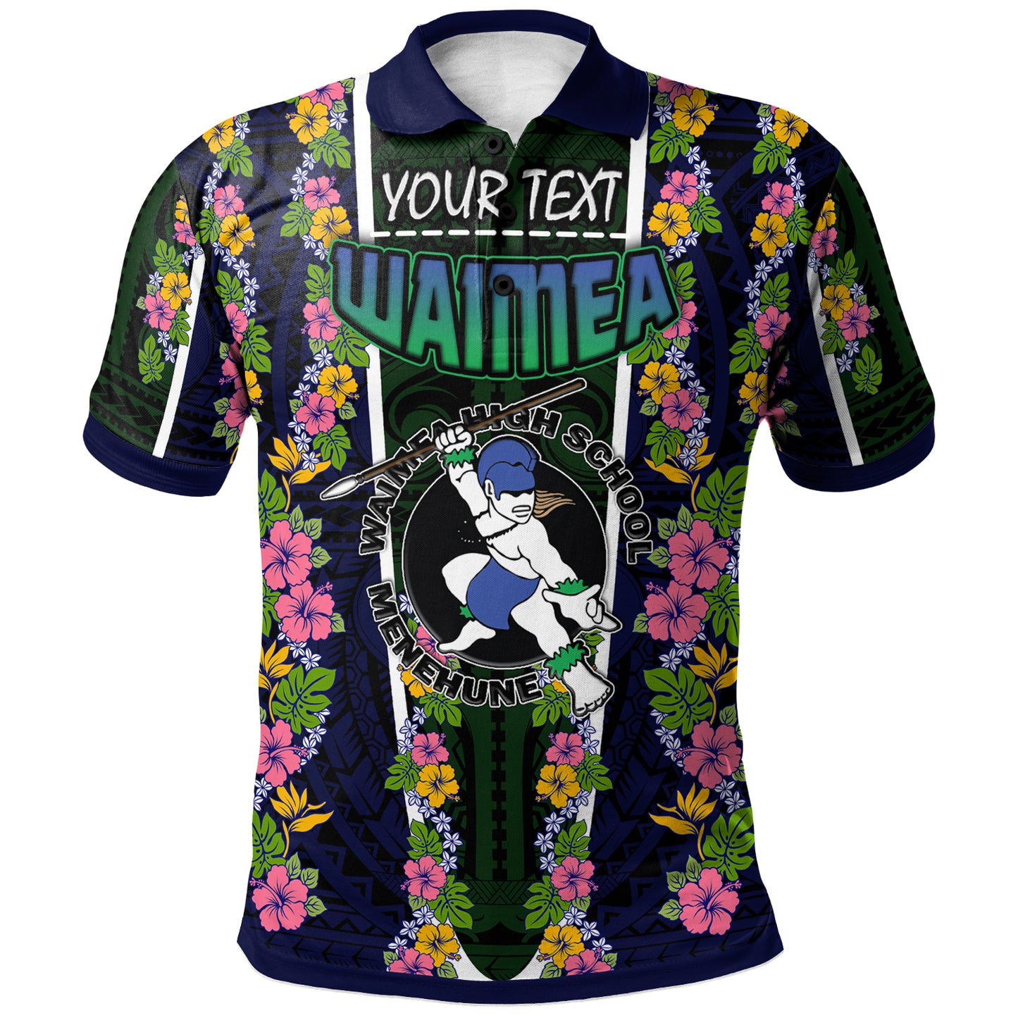 Hawaii Waimea High School Custom Polo Shirt - Waimea High School Polynesian With Floral Pattern