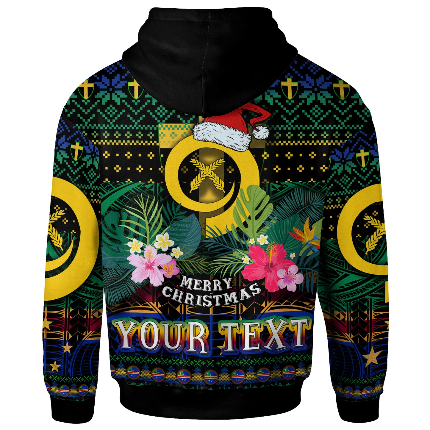 Tafea Polynesian Christmas Hoodie - Custom Tafea Vanuatu Coat of Arms Christmas Hat Polynesian Patterns Hoodie