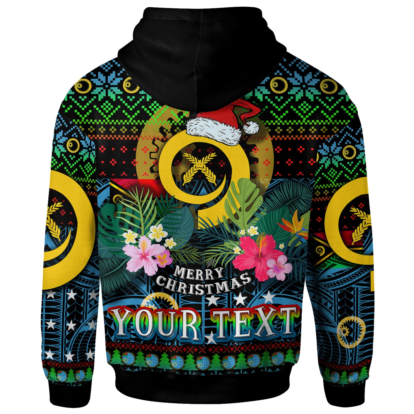 Sanma Polynesian Christmas Hoodie - Custom Sanma Vanuatu Coat of Arms Christmas Hat Polynesian Patterns Hoodie