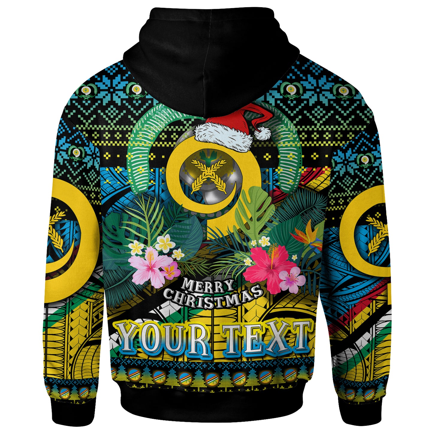 Torba Polynesian Christmas Hoodie - Custom Torba Vanuatu Coat of Arms Christmas Hat Polynesian Patterns Hoodie