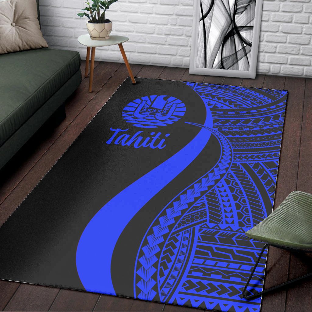 Tahiti Area Rug - Blue Polynesian Tentacle Tribal Pattern