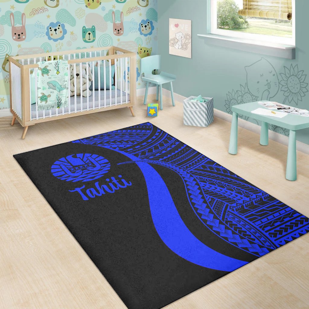 Tahiti Area Rug - Blue Polynesian Tentacle Tribal Pattern