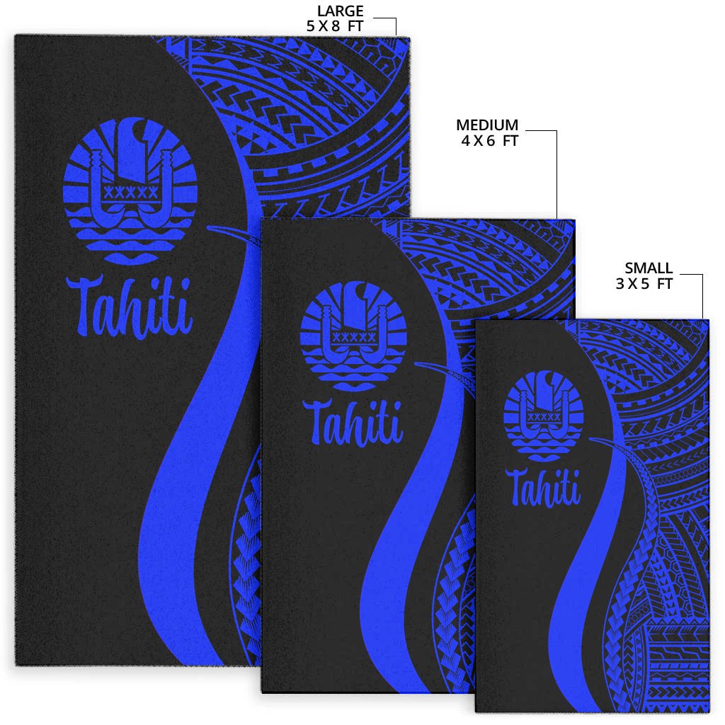 Tahiti Area Rug - Blue Polynesian Tentacle Tribal Pattern