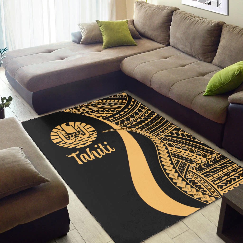 Tahiti Area Rug - Gold Polynesian Tentacle Tribal Pattern