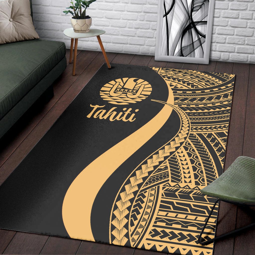 Tahiti Area Rug - Gold Polynesian Tentacle Tribal Pattern