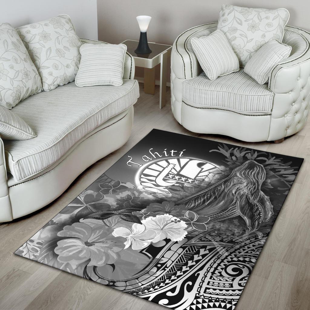 Tahiti Area Rug - Humpback Whale with Tropical Flowers (White)