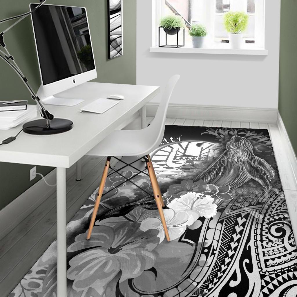 Tahiti Area Rug - Humpback Whale with Tropical Flowers (White)