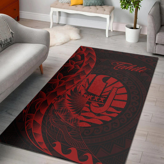 Tahiti Area Rug - Polynesian Pattern Style Red Color