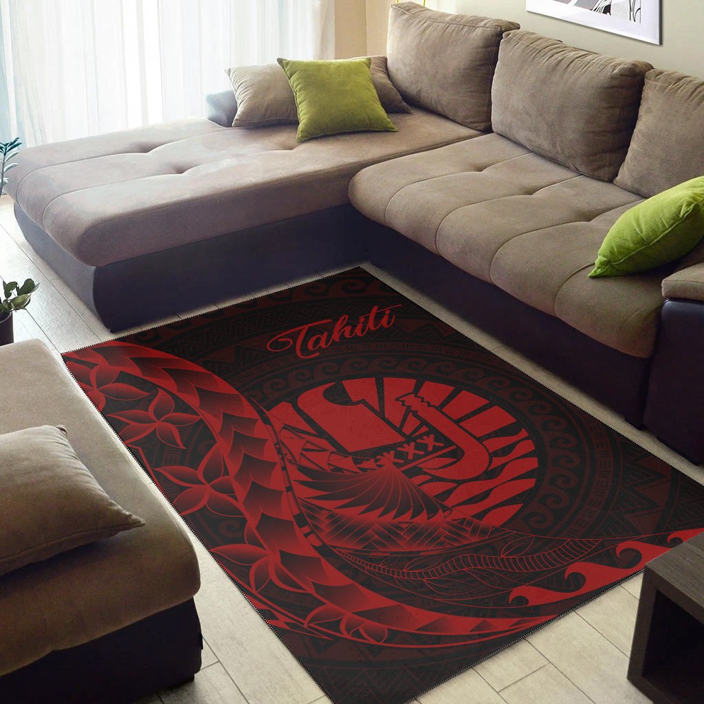 Tahiti Area Rug - Polynesian Pattern Style Red Color