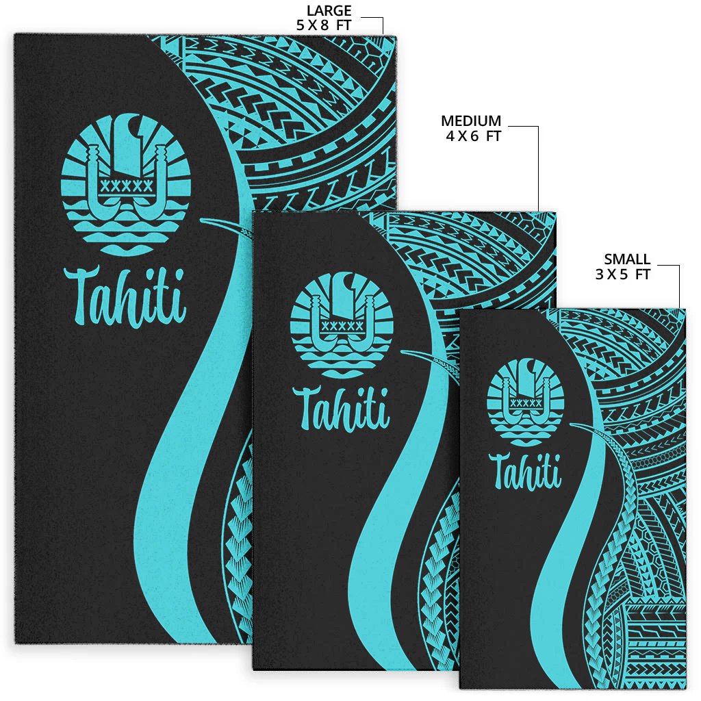 Tahiti Area Rug - Turquoise Polynesian Tentacle Tribal Pattern
