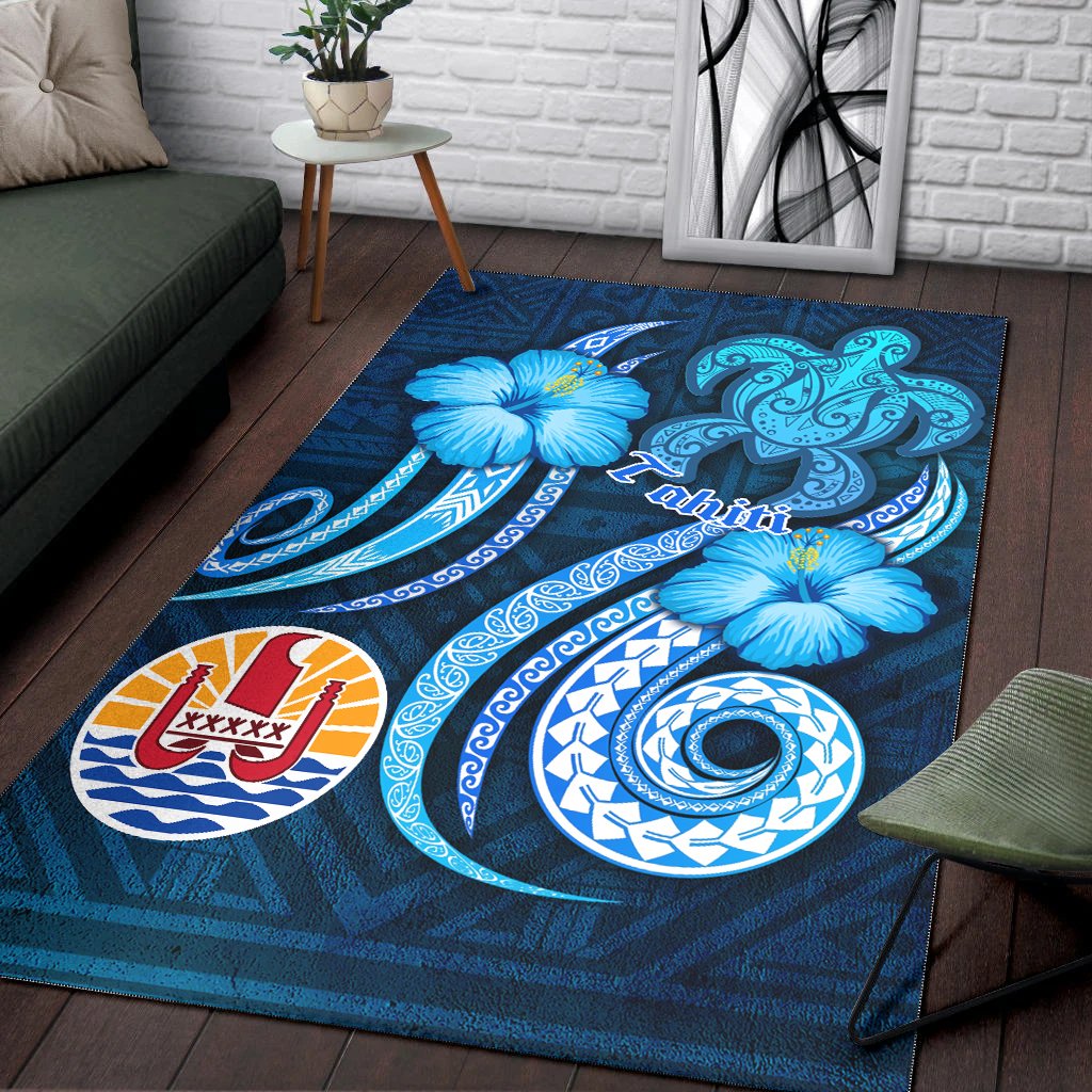 Tahiti Area Rug - Turtle and Tribal Tattoo Of Polynesian