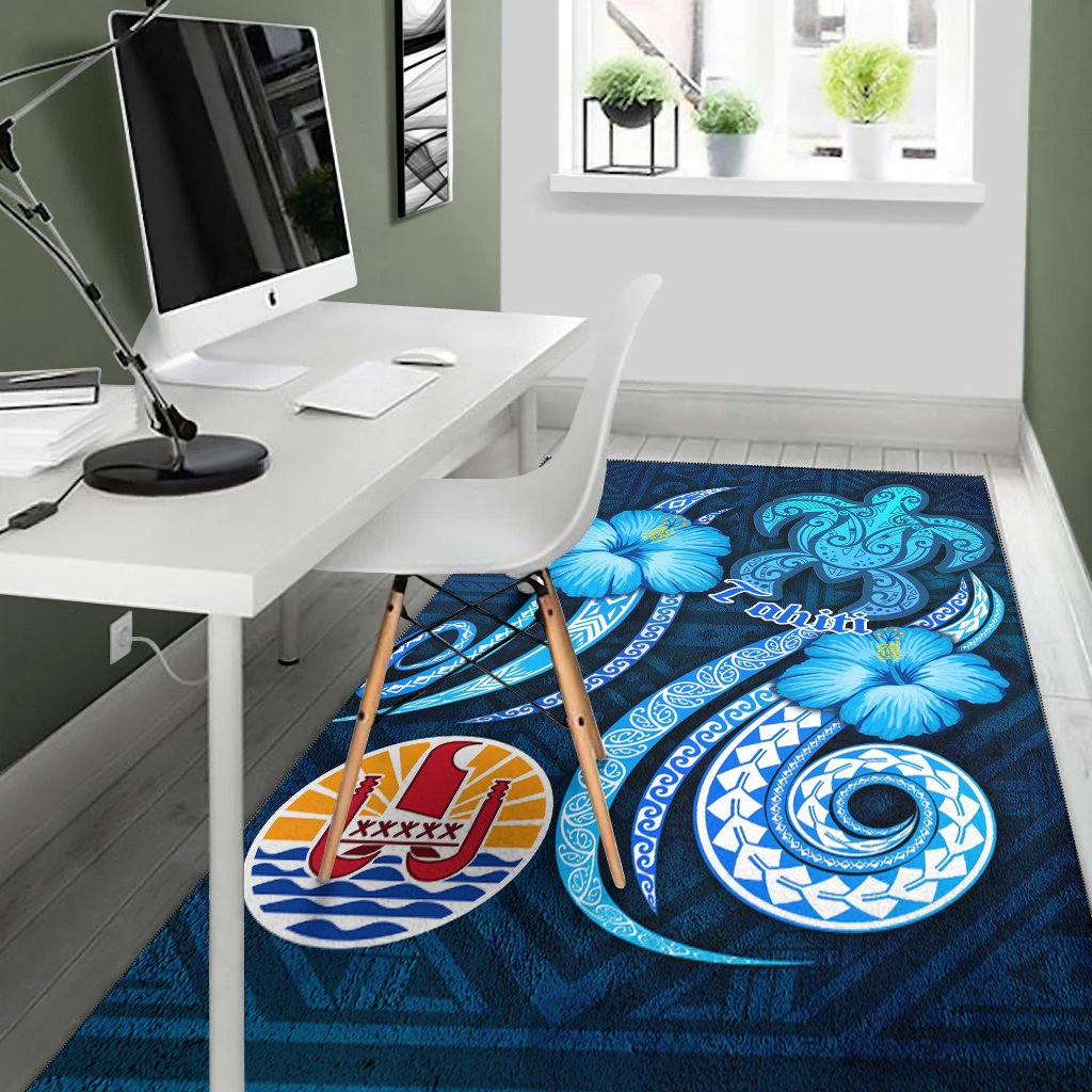 Tahiti Area Rug - Turtle and Tribal Tattoo Of Polynesian