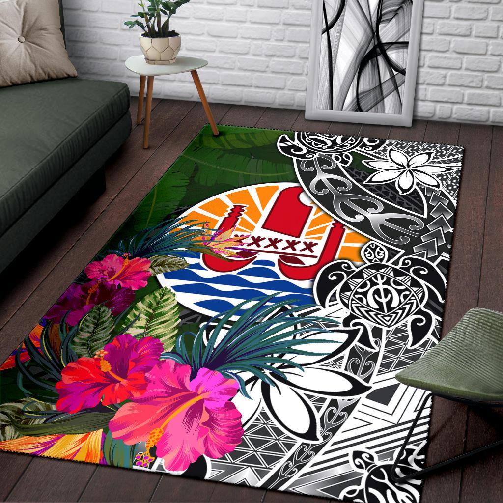 Tahiti Area Rug - Turtle Plumeria Banana Leaf