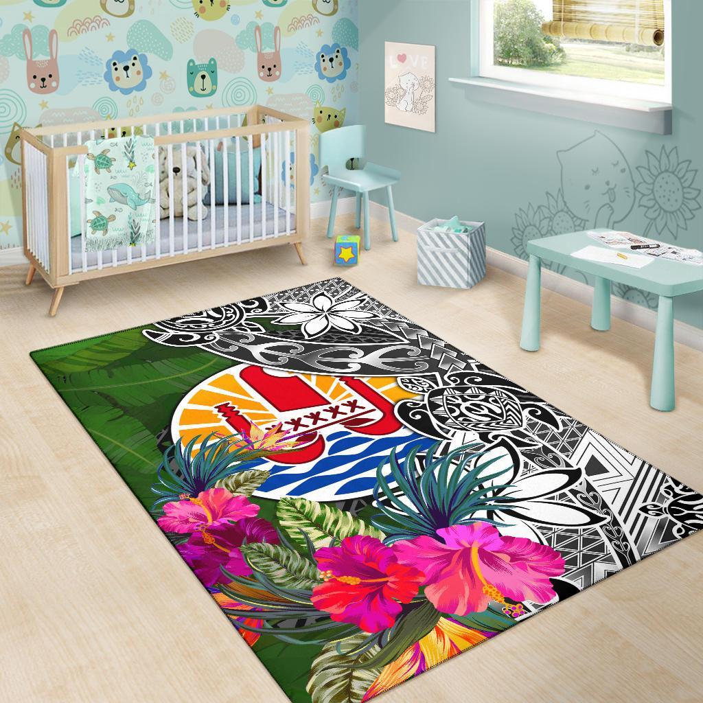 Tahiti Area Rug - Turtle Plumeria Banana Leaf