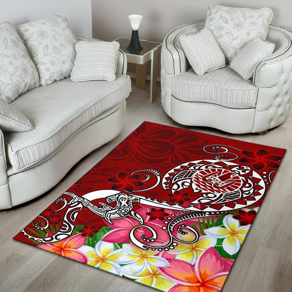 Tahiti Area Rug - Turtle Plumeria (Red)