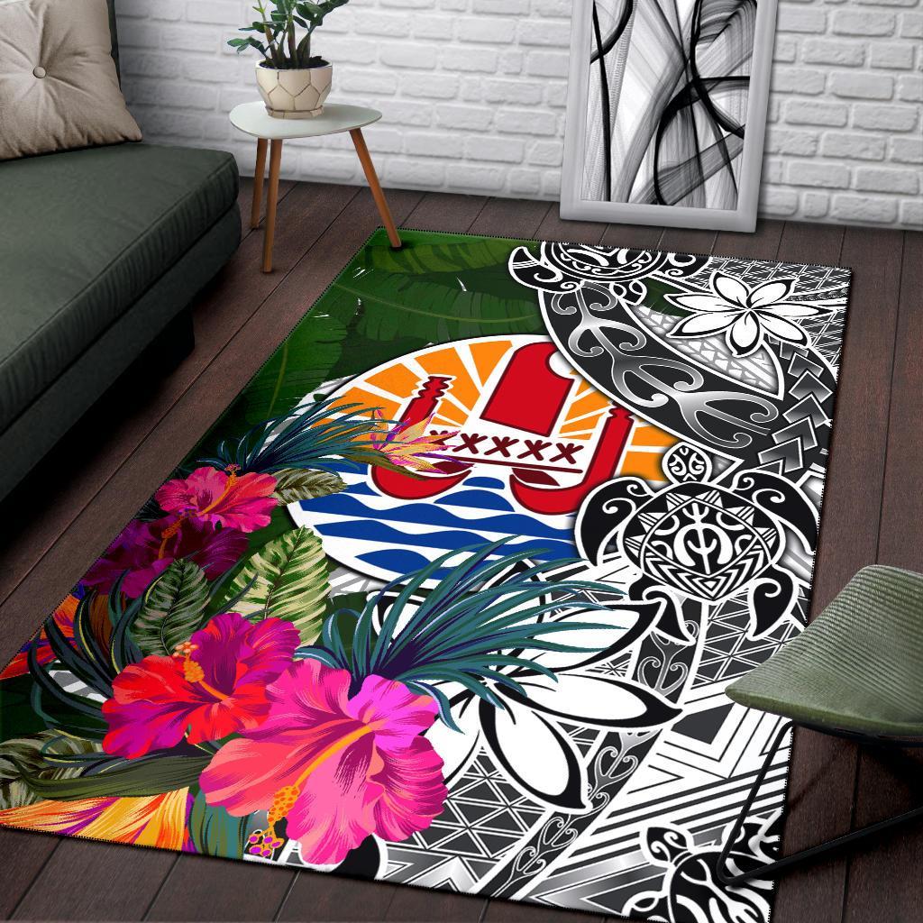 Tahiti Area Rug White - Turtle Plumeria Banana Leaf