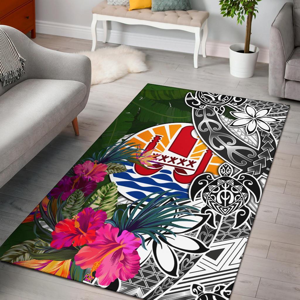 Tahiti Area Rug White - Turtle Plumeria Banana Leaf