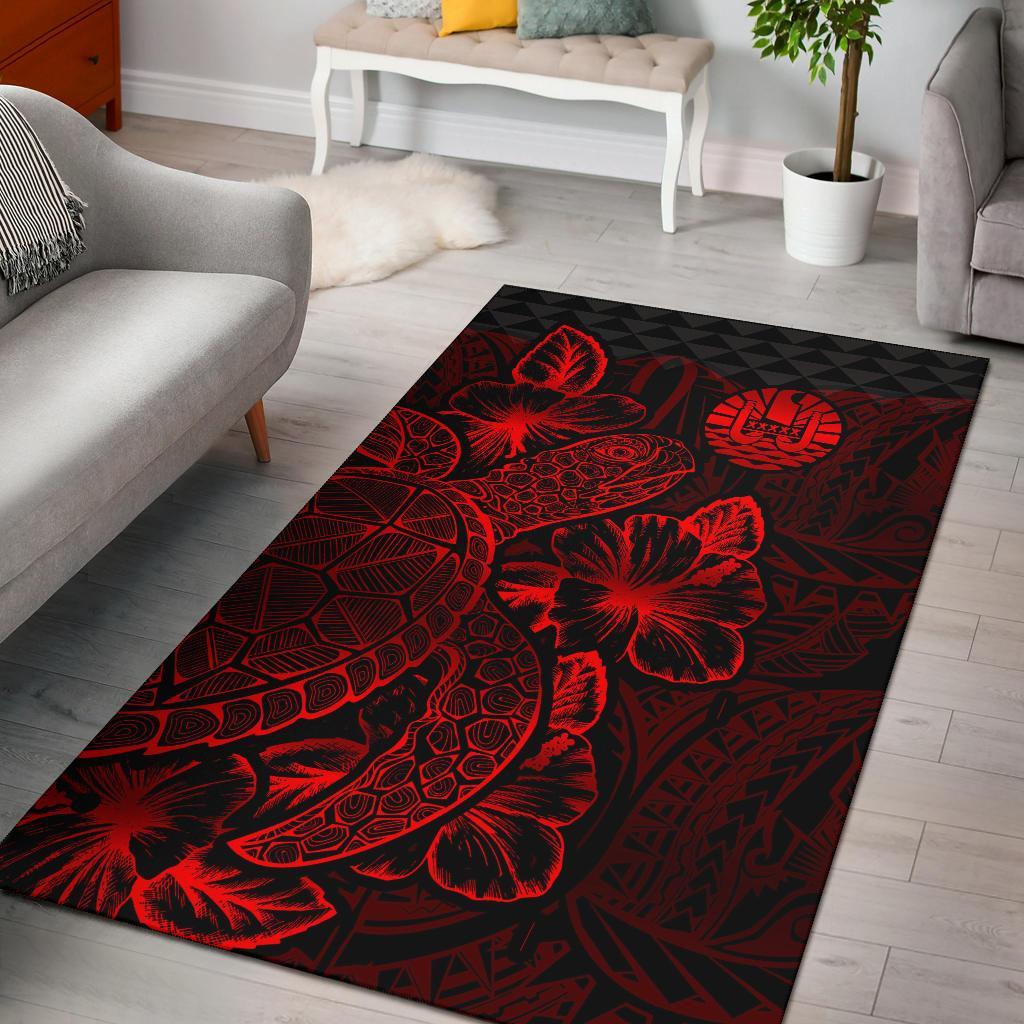 Tahiti Area Rugs Turtle Hibiscus Red