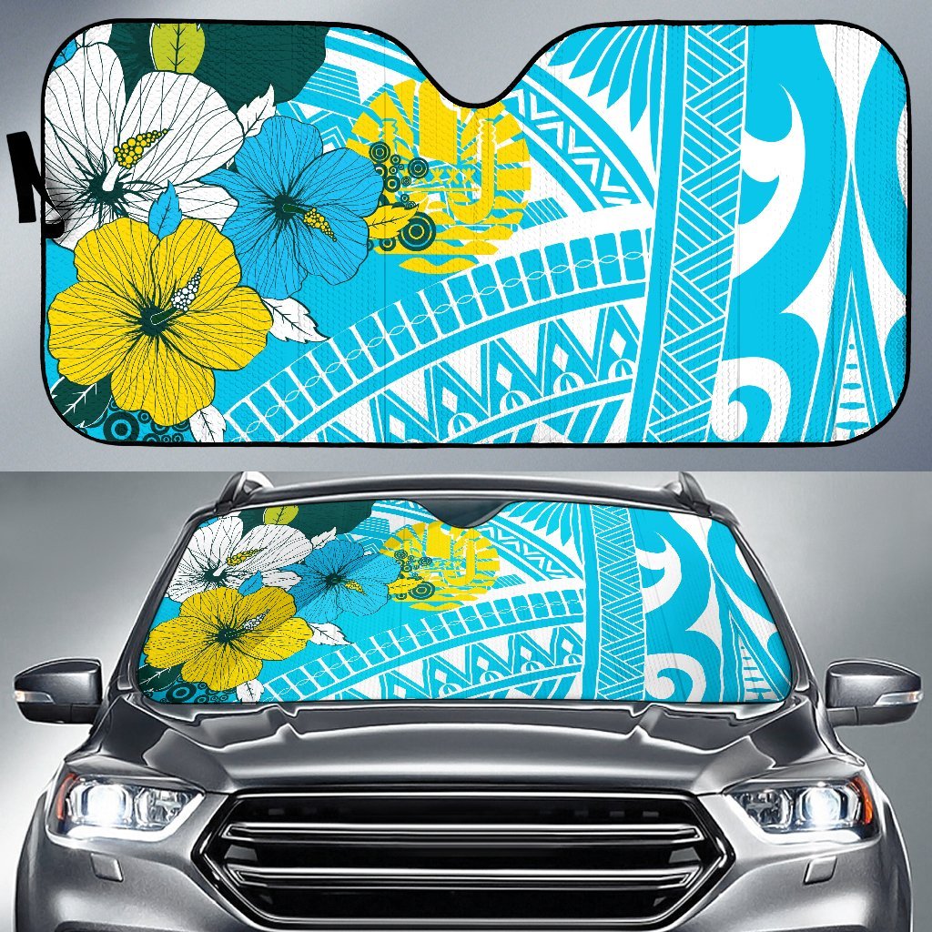 Tahiti Auto Sun Shades - Polynesian Pattern Aquamarine Stone Color
