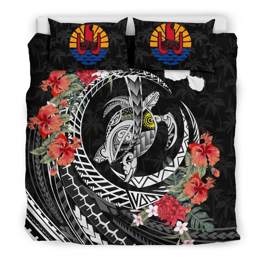 Polynesian Duvet Cover Set - Tahiti Bedding Set Polynesia Map Turtle Hibiscus