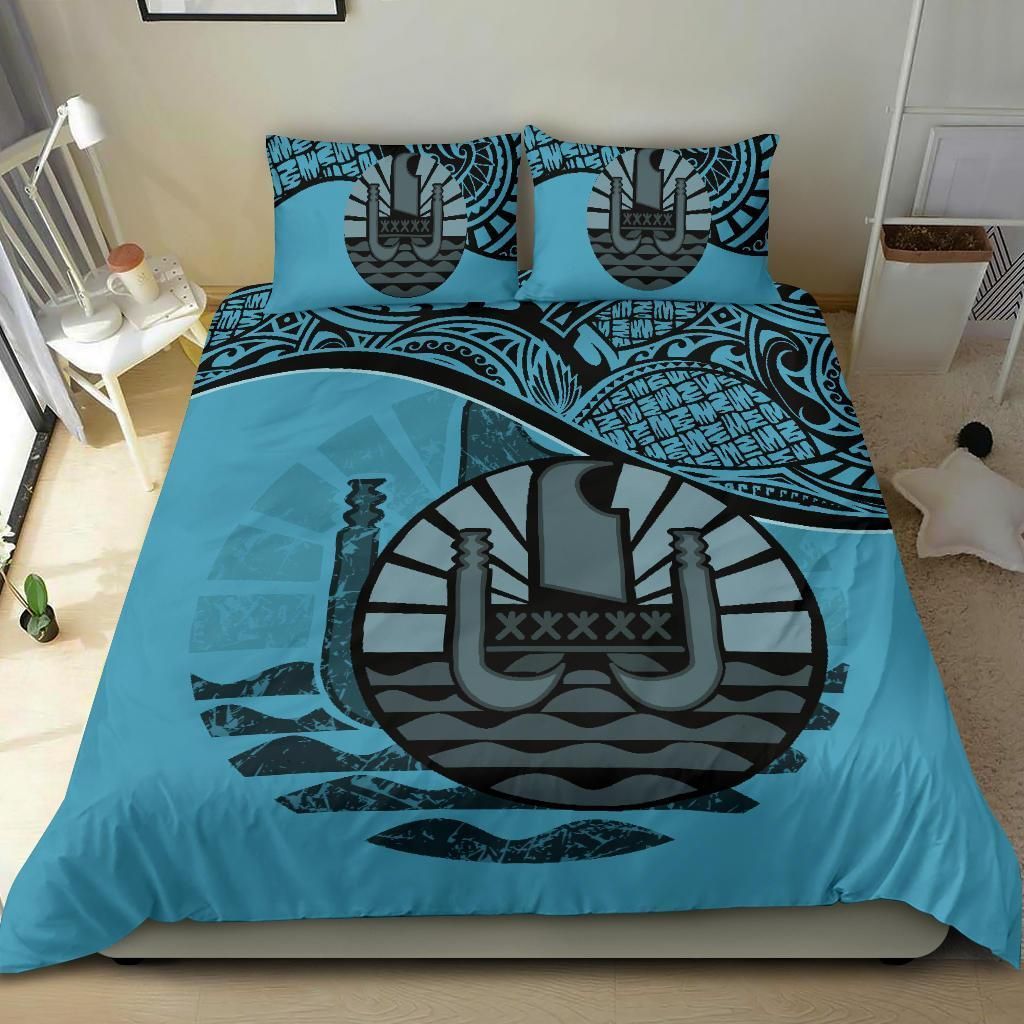 Polynesian Duvet Cover Set - Tahiti Bedding Set Blue