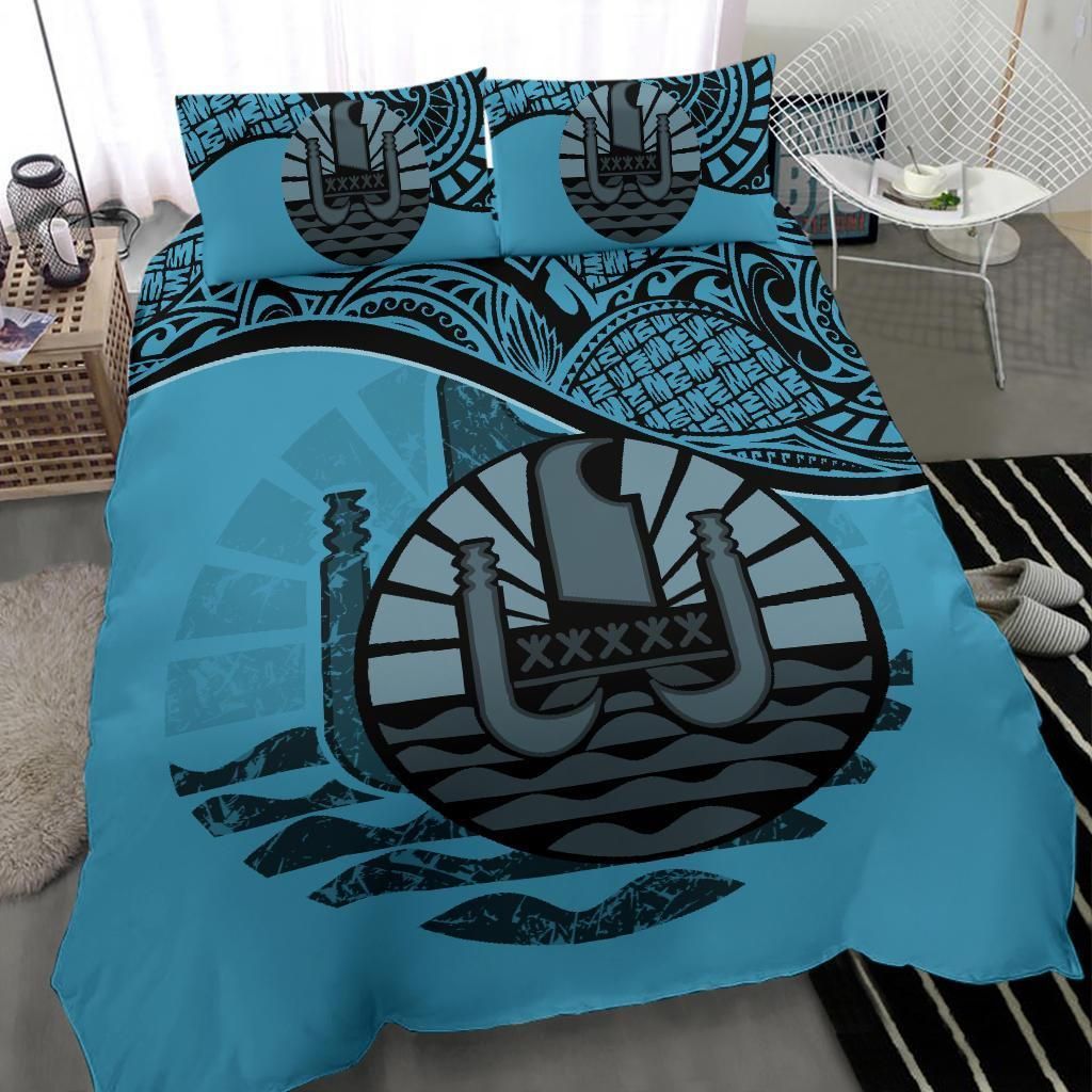 Polynesian Duvet Cover Set - Tahiti Bedding Set Blue