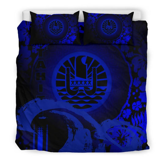 Tahiti Duvet Cover Set - Hibiscus And Wave Blue