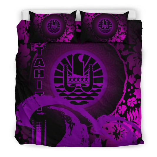 Tahiti Duvet Cover Set - Hibiscus And Wave Purple