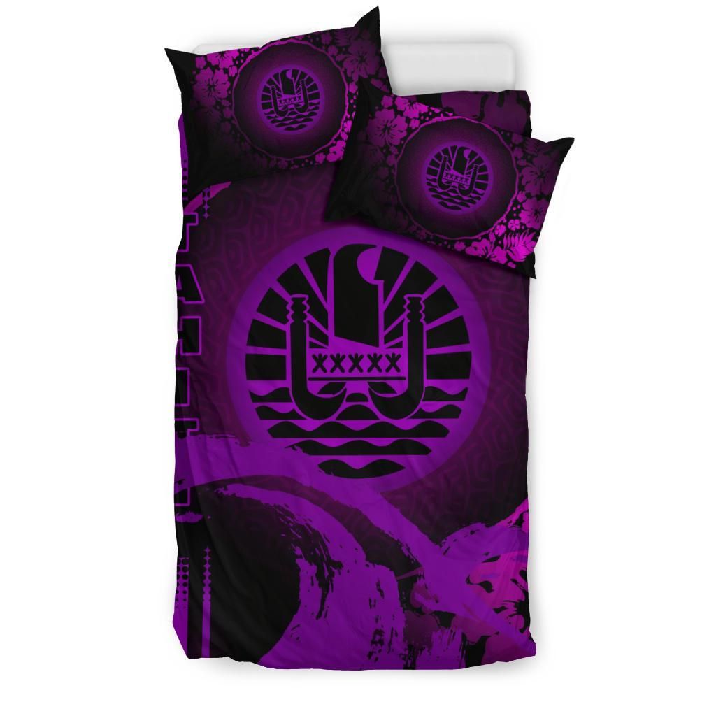 Tahiti Duvet Cover Set - Hibiscus And Wave Purple