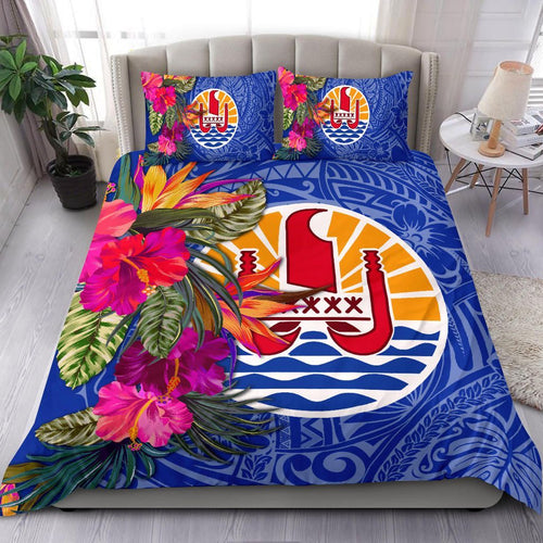 Tahiti Bedding Set - Hibiscus Polynesian Pattern Blue Version